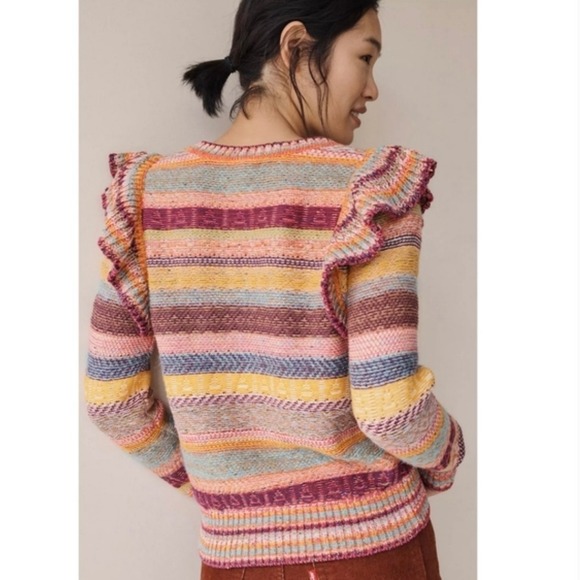 Anthropologie Pilcro Colorful Multicolor‎ Striped Knit Lalala Sweater Boho XS - Picture 2 of 9